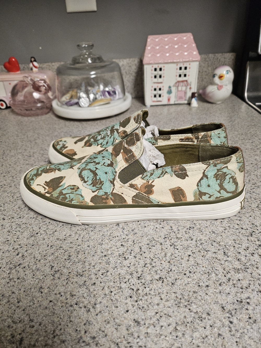 Tory Burch Floral Canvas Slip-On Sneakers in Cream, Mint & Brown - Picture 4 of 16